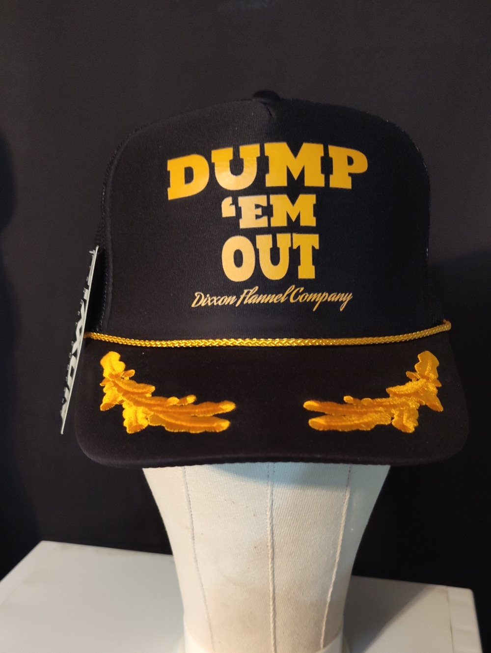 DIXXON DUMP 'EM OUT Black and Gold Trucker Cap -NWT